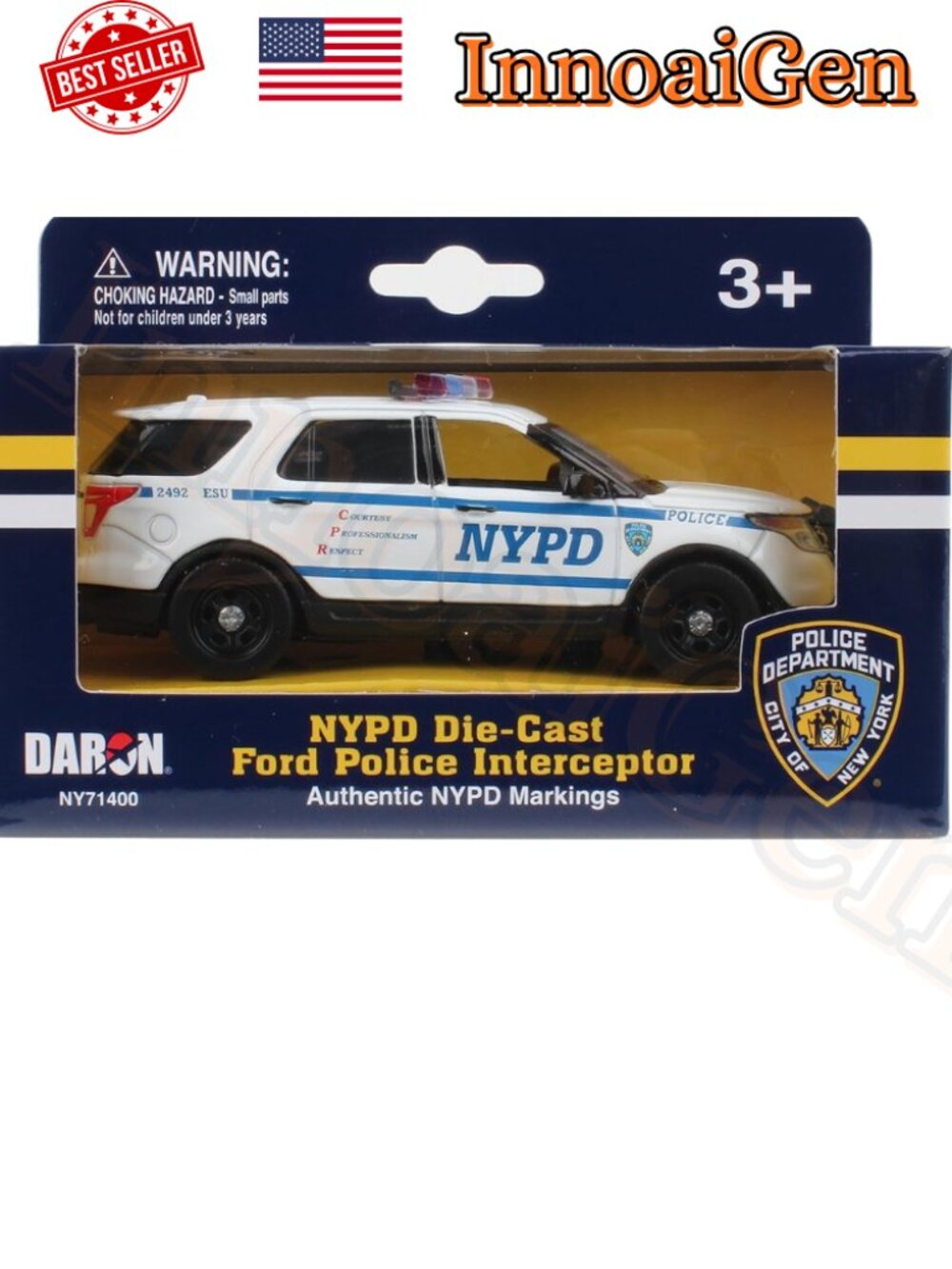 Daron NYPD Die-Cast Ford Police Interceptor 1/43 Scale Model Toy Car NWB White